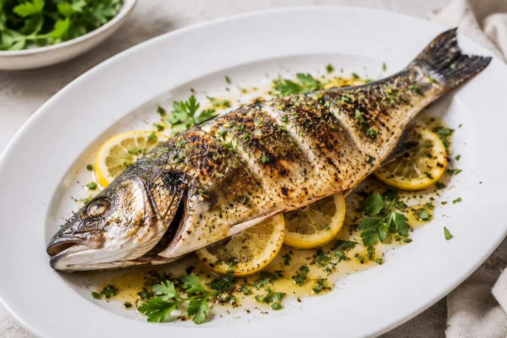 Grilled fish with lemon and herbs