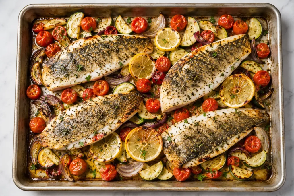 sheet-pan-baked-branzino-vegetables